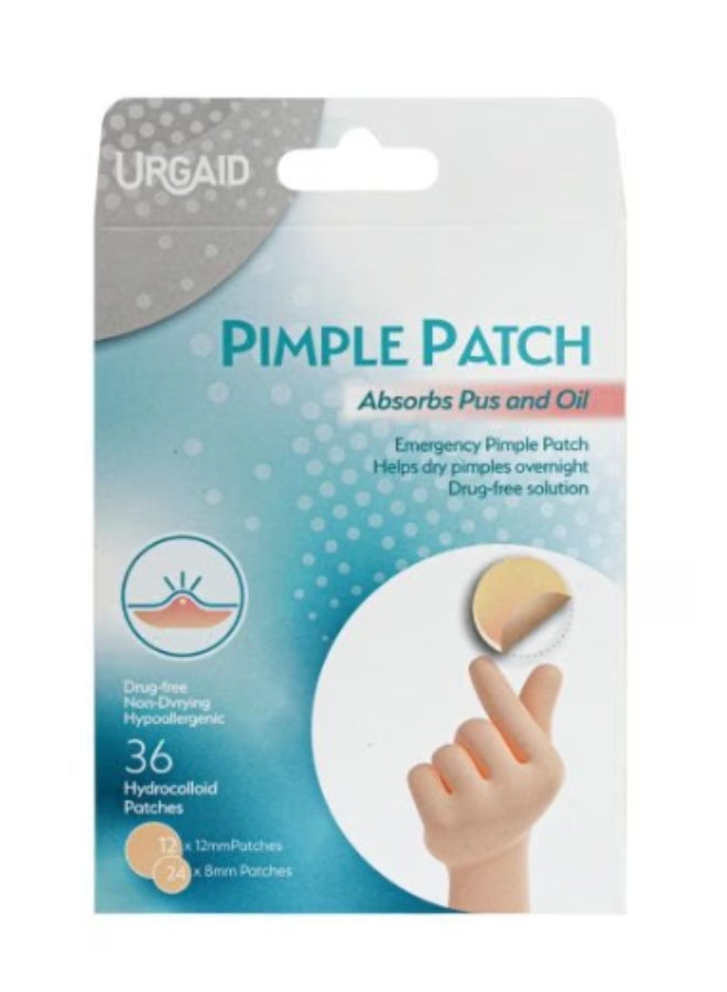 Urgaid Hydrocolloid Pimple Patch – Absorbs Pus & Oil for Faster Healing, 36 Invisible Acne Patches (12×12 mm + 24×8 mm) - Image 1